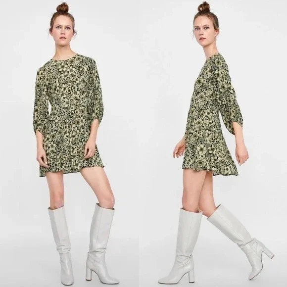 Zara Basic Floral Mini Dress High Neck XS - Picture 1 of 4